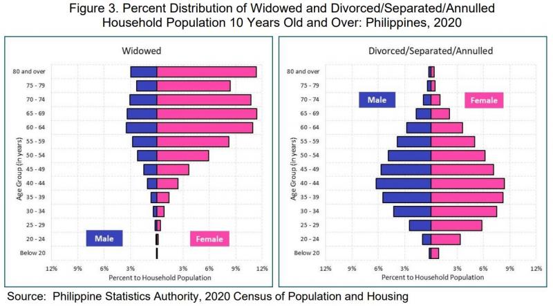 Figure 3. Percent Distribution of Widowed and Divorced/Separated/Annulled Household Poplation 10 Years Old and Over